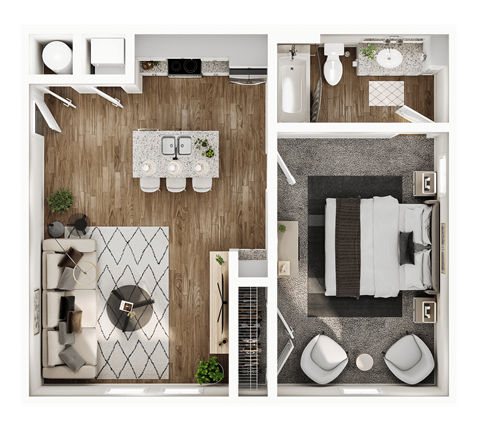 Floor plan for studio, 1 bath, 590 sqft